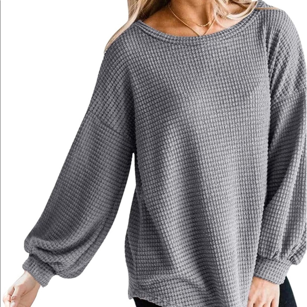 Long balloon sleeve waffle knot top
